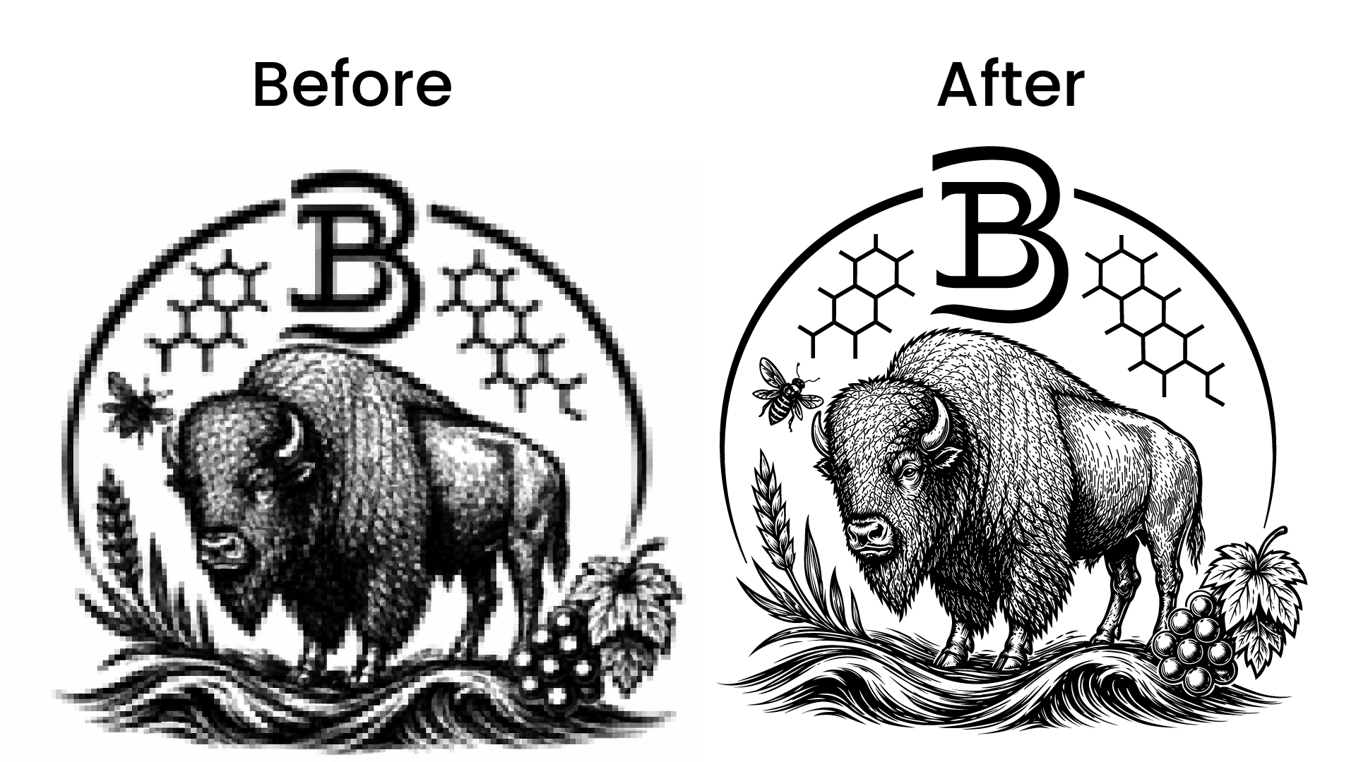 B logo vector tracing before and after