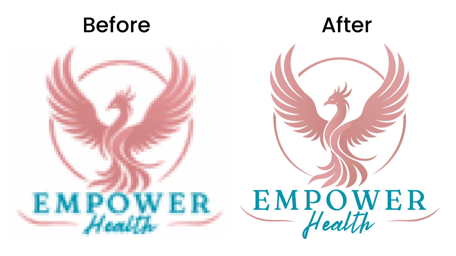 Empower logo vector tracing before and after