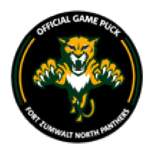 Pixelated low-resolution JPG of the Fort Zumwalt North Panthers game puck logo before vector conversion