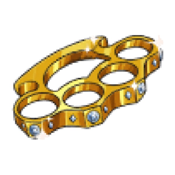 Low-resolution PNG of a gold brass knuckles illustration with diamonds and visible pixels