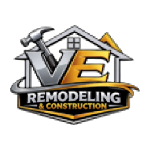 Pixelated VE Remodeling & Construction house and hammer PNG logo before vector conversion