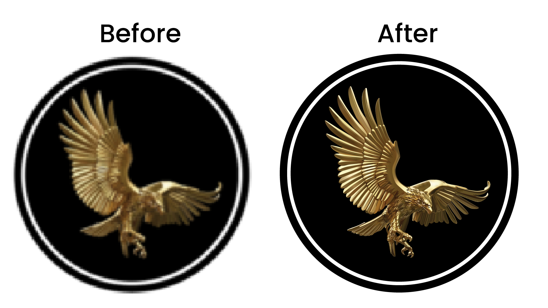 Golden eagle emblem vector tracing before and after