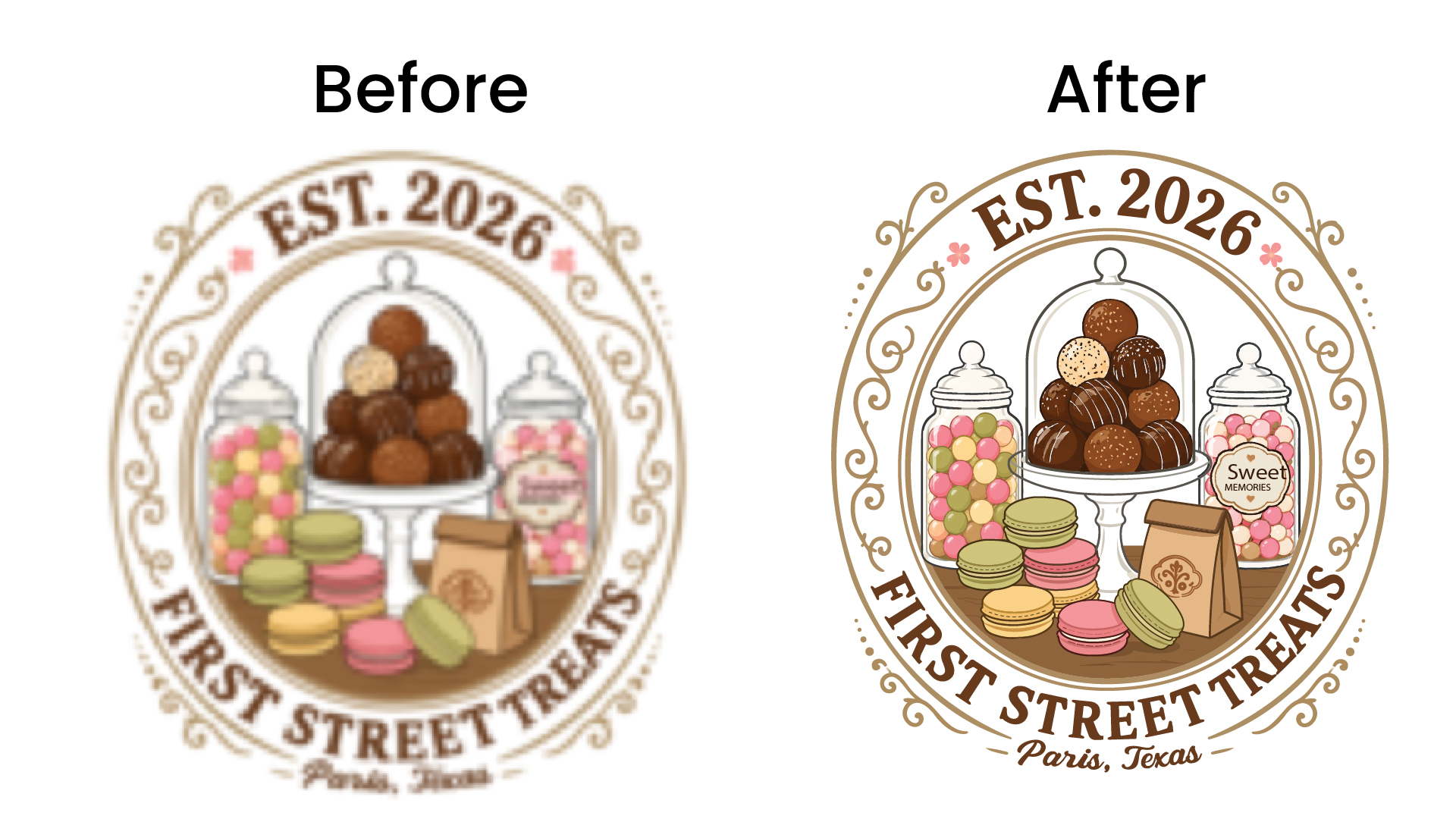 First Street Treats logo vector tracing before and after