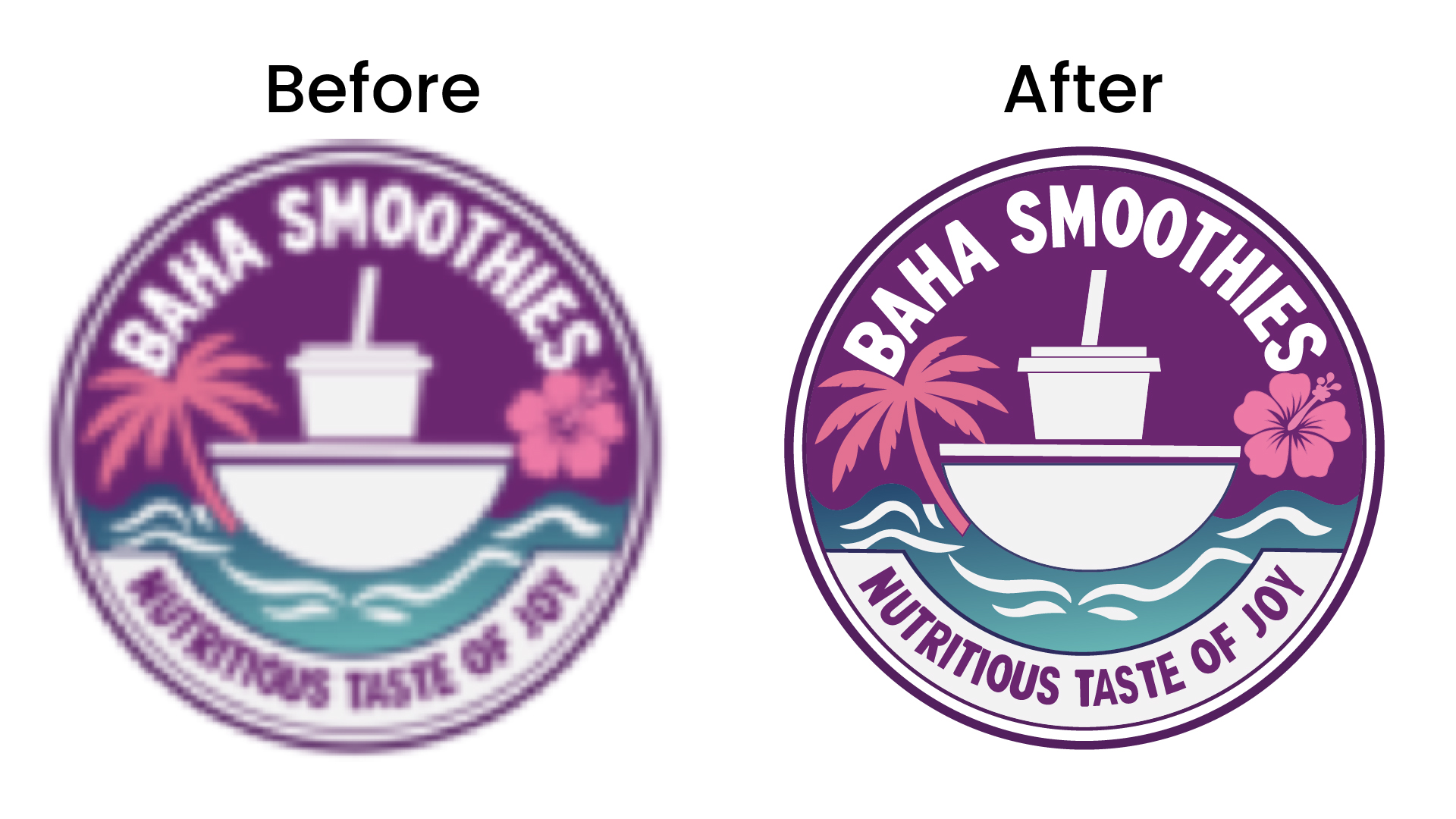 Baha Smoothies logo vector tracing before and after