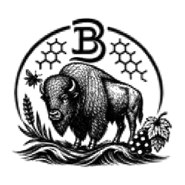 Blurry low-resolution bison engraving emblem with B monogram before print-ready vector redraw