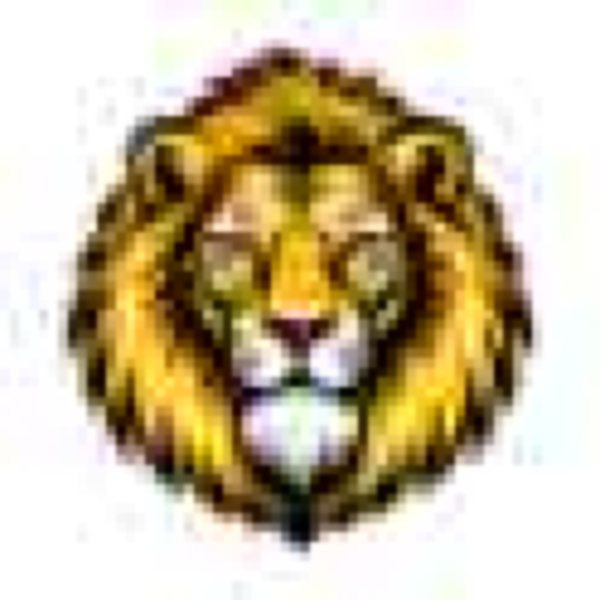 Pixelated low-resolution lion head mascot before print-ready vector redraw